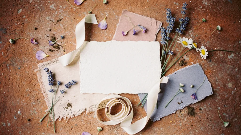 A wildflower arrangement of lavender, chamomile, and eucalyptus on a terracotta surface, highlighting rustic floral details for a wedding.